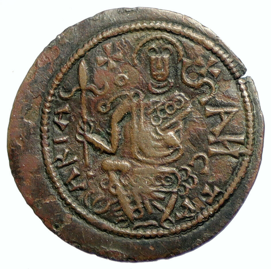 1172-96 HUNGARY Bella III & St. Istvan ANTIQUE Vintage OLD 1 Denar Coin i104610