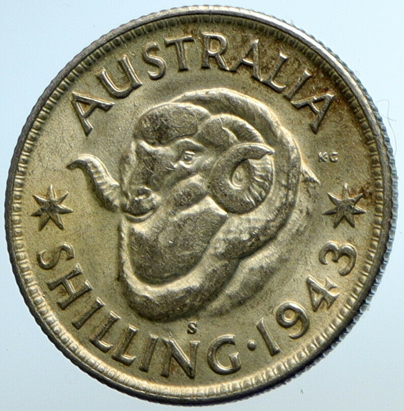 1943 S AUSTRALIA King George VI United Kingdom Silver Shilling Coin RAM i104645