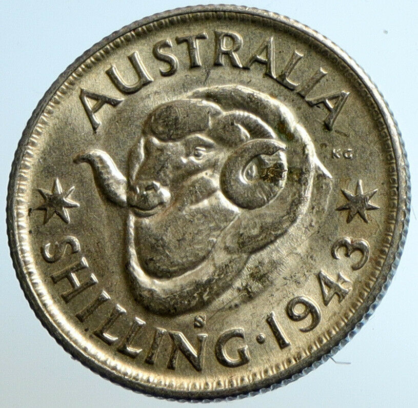 1943 S AUSTRALIA King George VI United Kingdom Silver Shilling Coin RAM i104671