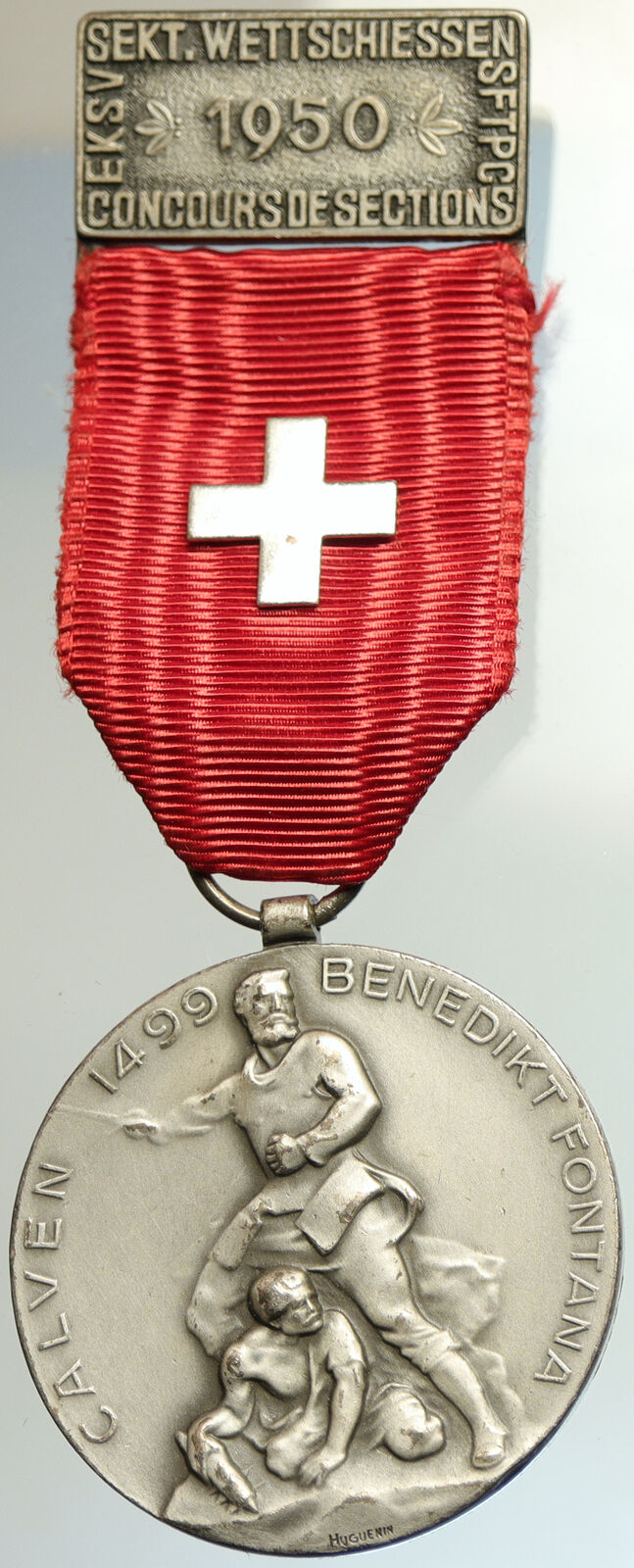 1950 SWITZERLAND Shooting Festival VINTAGE Old Swiss Ribbon Award Medal i105243