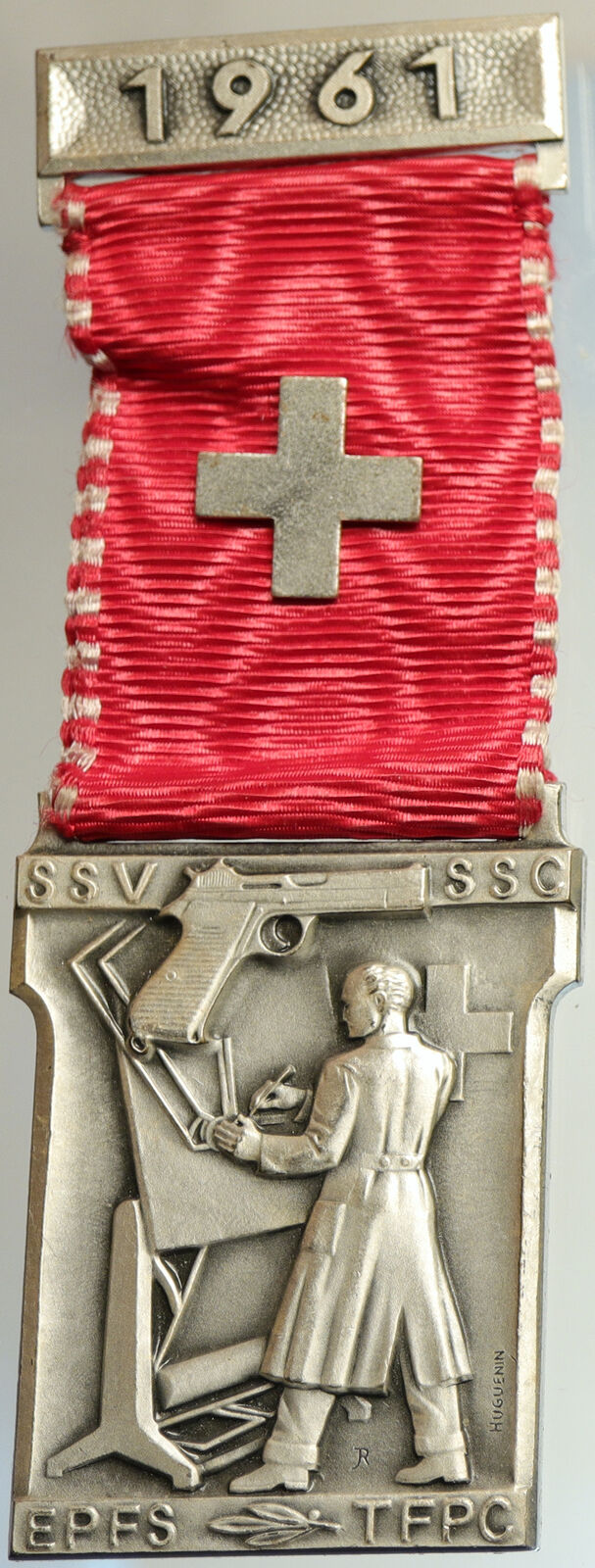 1961 SWITZERLAND Shooting Festival VINTAGE Old Swiss Ribbon Award Medal i105267