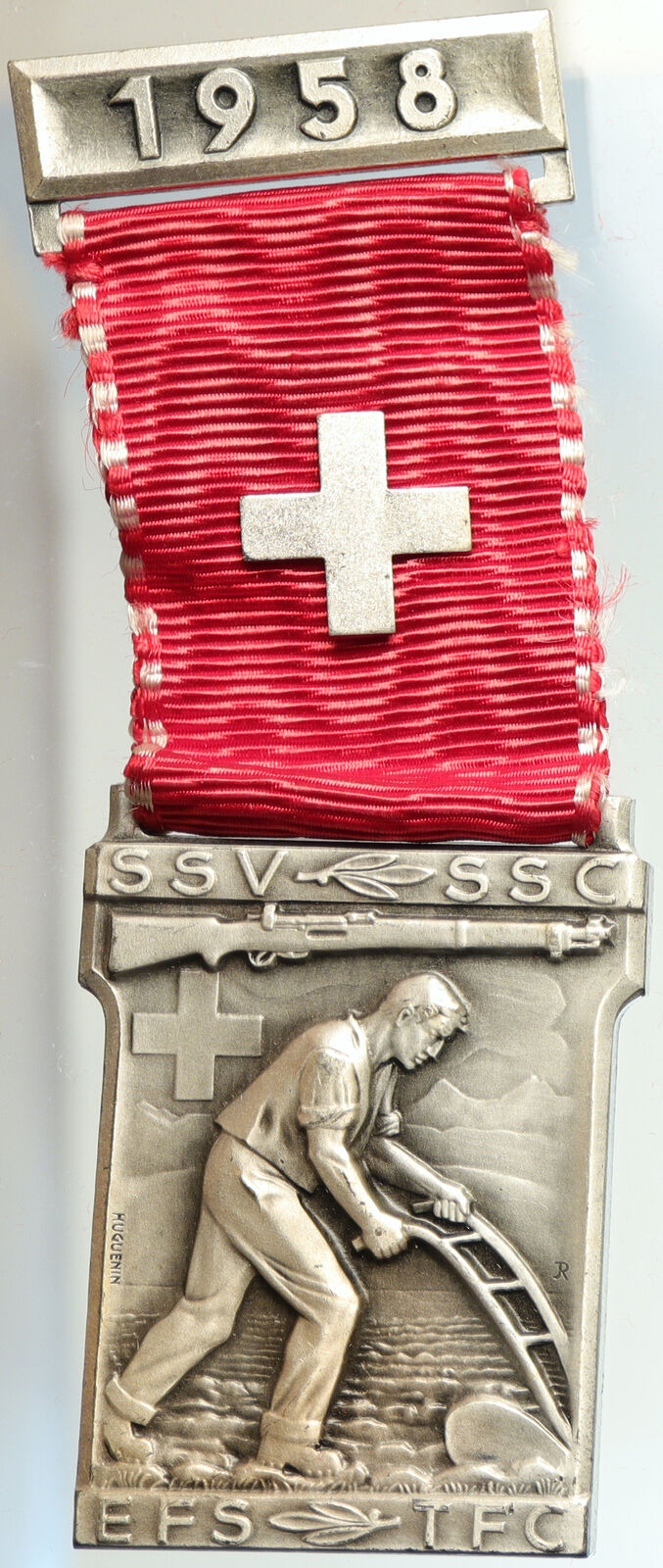 1958 SWITZERLAND Shooting Festival VINTAGE Old Swiss Ribbon Award Medal i105294