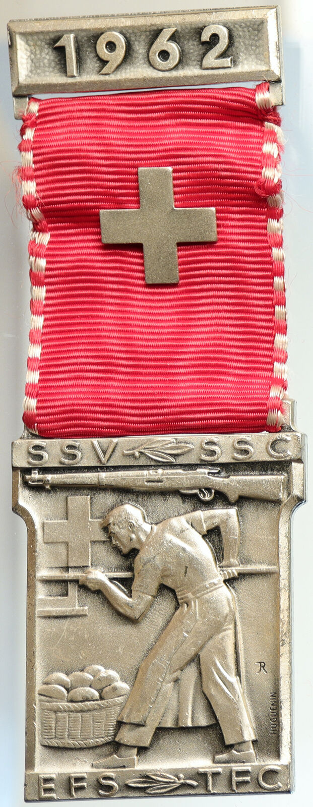 1962 SWITZERLAND Shooting Festival VINTAGE Old Swiss Ribbon Award Medal i105299