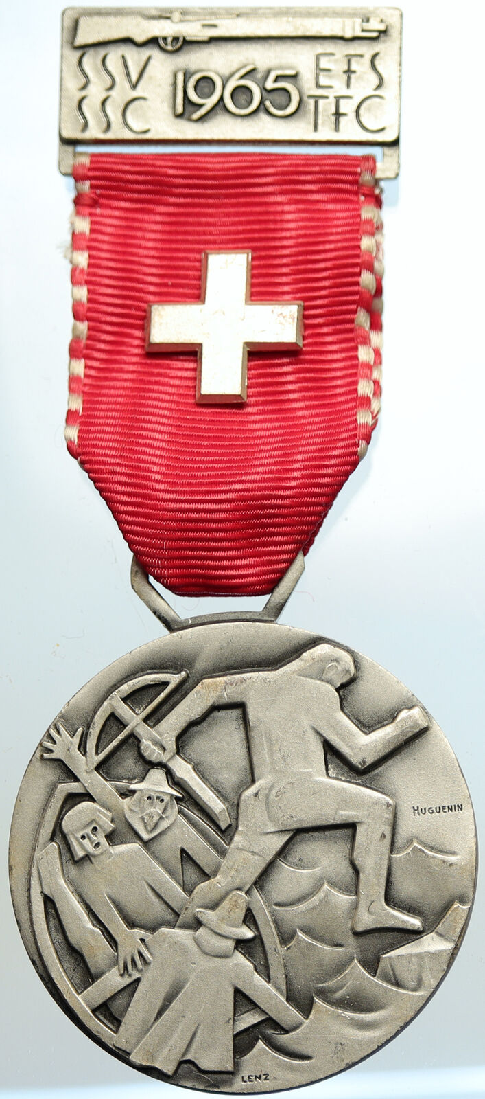 1965 SWITZERLAND Shooting Festival VINTAGE Old Swiss Ribbon Award Medal i105373