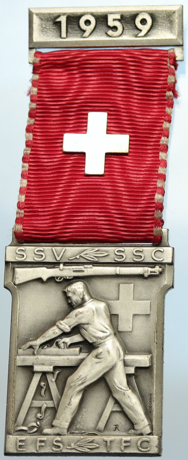 1959 SWITZERLAND Shooting Festival VINTAGE Old Swiss Ribbon Award Medal i105353