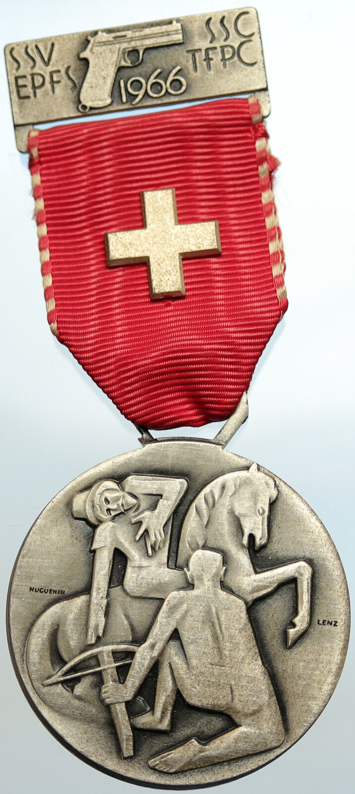 1966 SWITZERLAND Shooting Festival VINTAGE 50m Swiss Ribbon Award Medal i105379