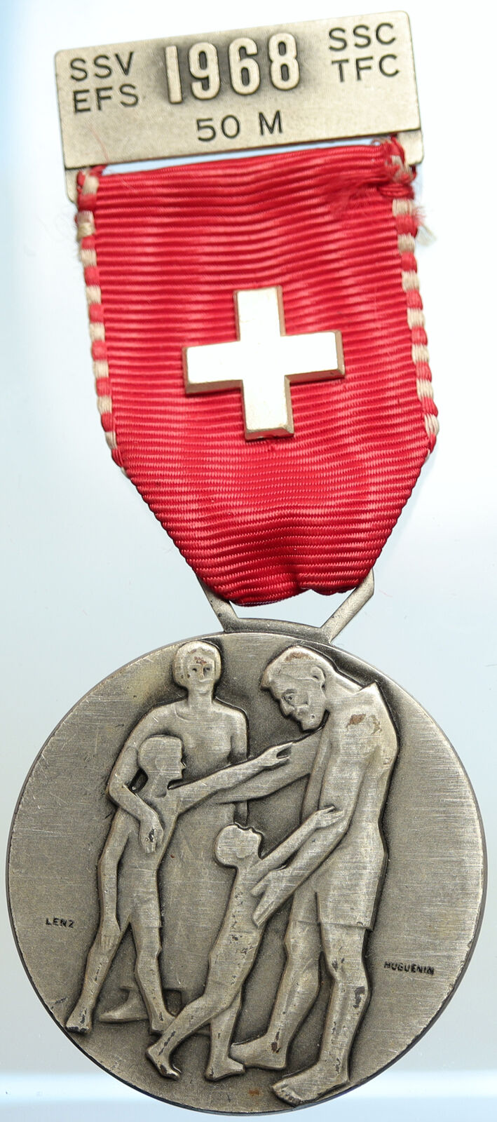 1968 SWITZERLAND Shooting Festival VINTAGE 50m Swiss Ribbon Award Medal i105376