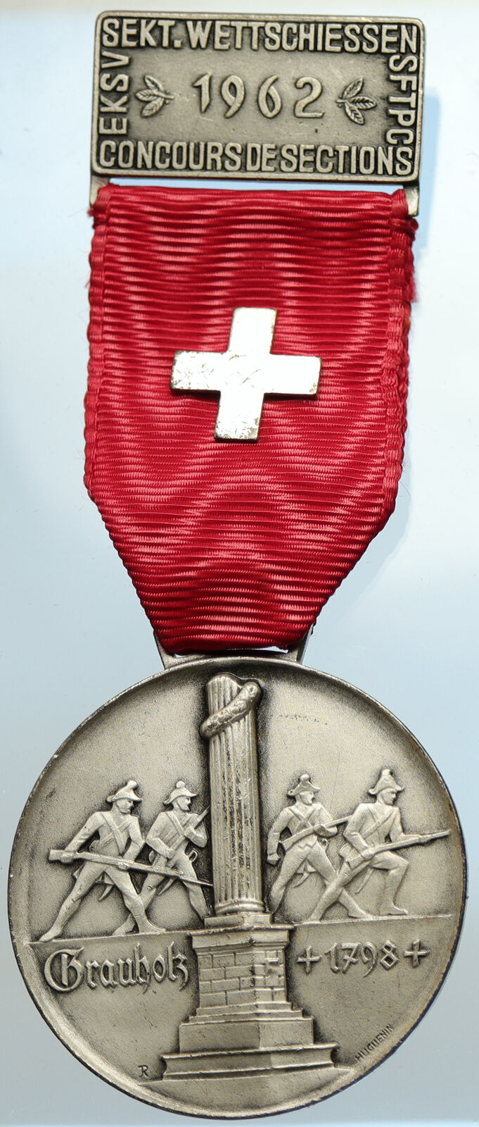 1962 SWITZERLAND Shooting Festival VINTAGE Old Swiss Ribbon Award Medal i105350