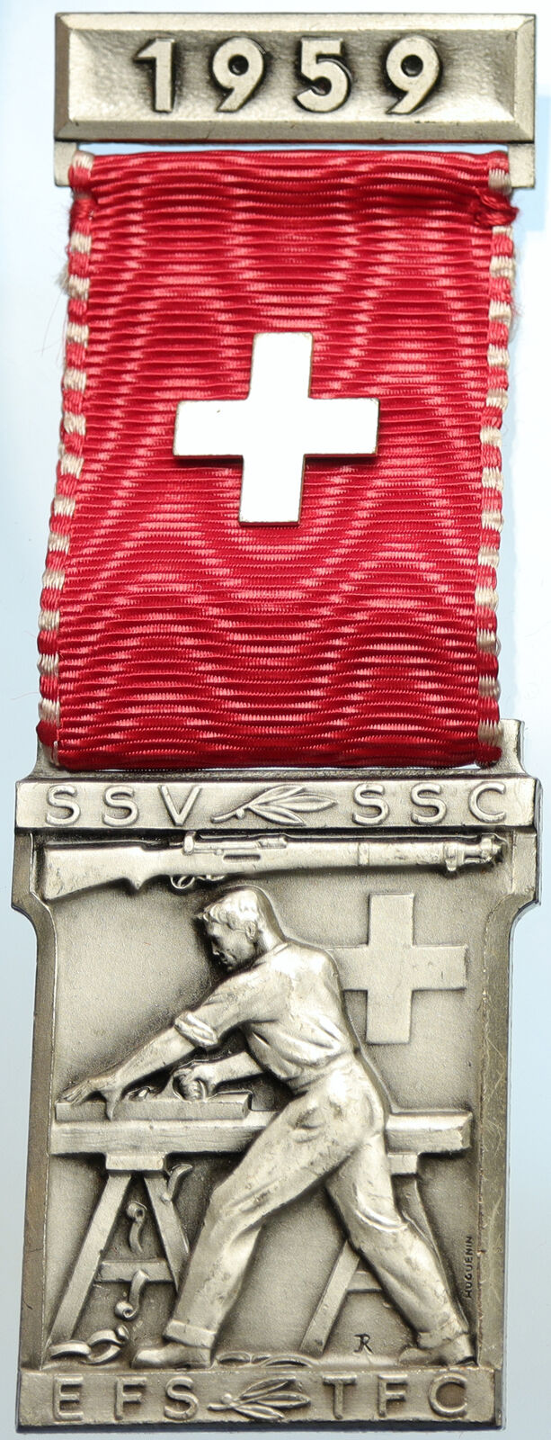 1959 SWITZERLAND Shooting Festival VINTAGE Old Swiss Ribbon Award Medal i105336