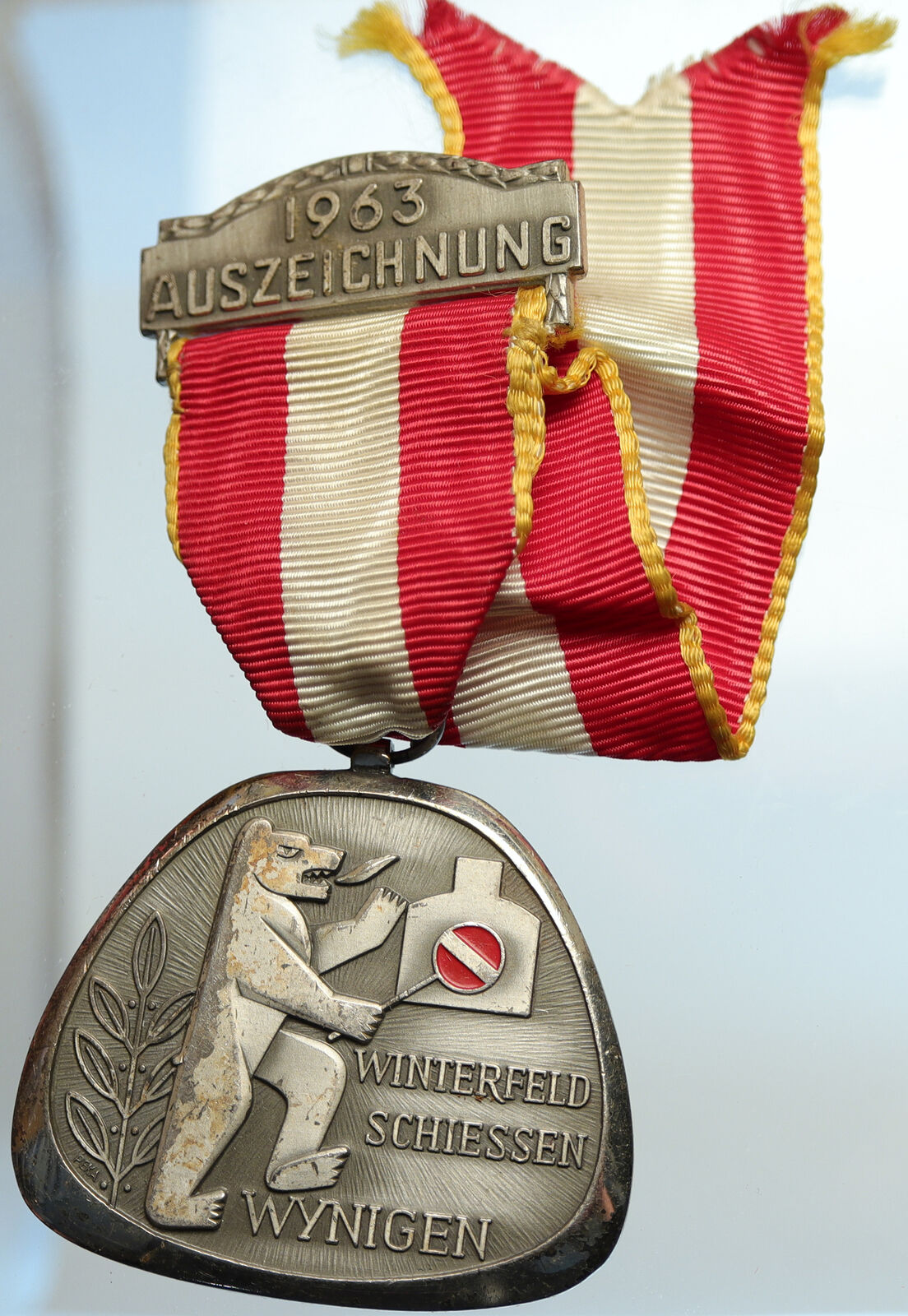 1963 SWITZERLAND Shooting Festival VINTAGE Old Swiss Ribbon Award Medal i105374