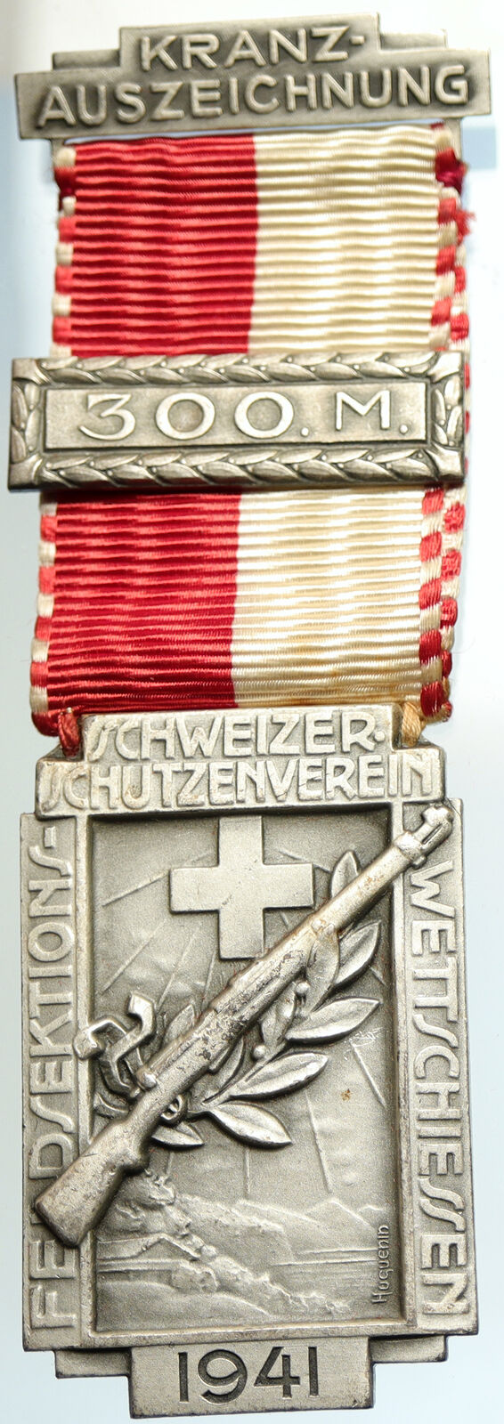 1941 SWITZERLAND Shooting Festival VINTAGE Old Swiss Ribbon Award Medal i105276