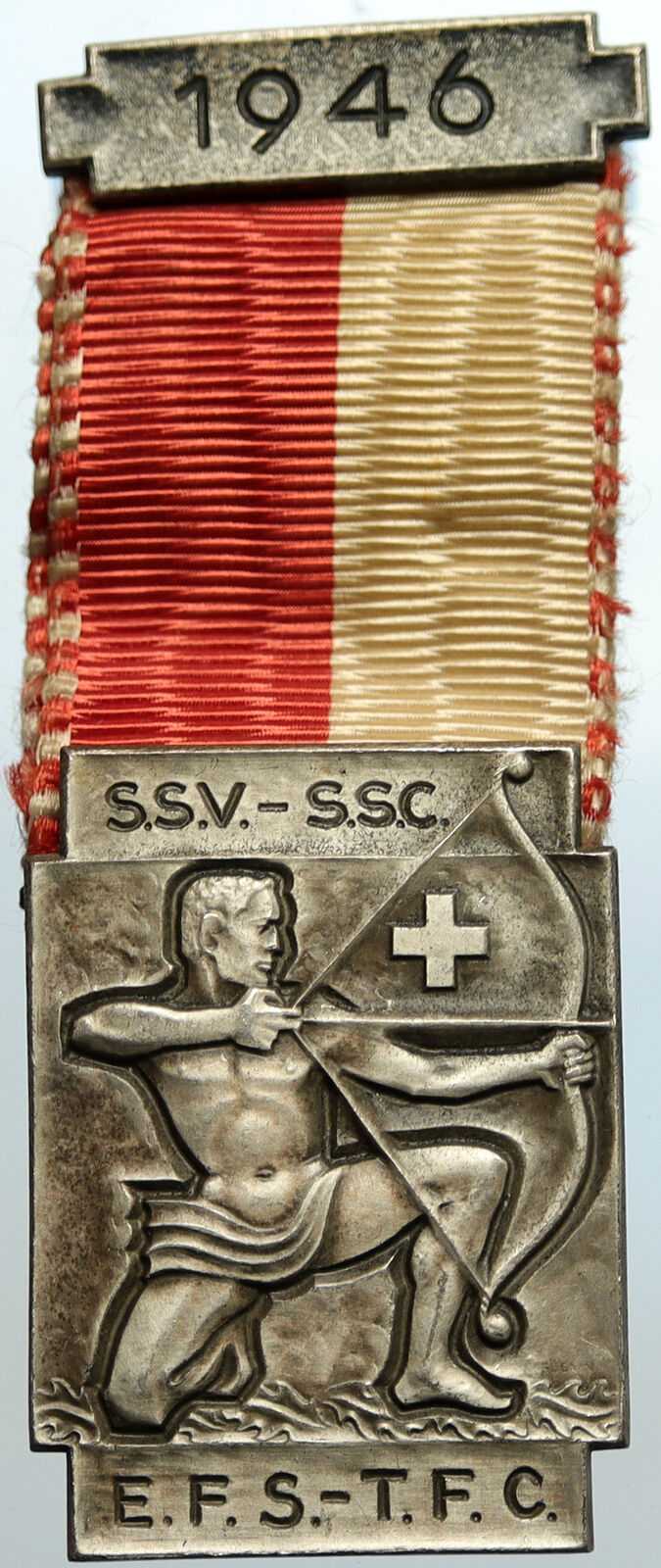 1946 SWITZERLAND Shooting Festival VINTAGE Old Swiss Ribbon Award Medal i105365