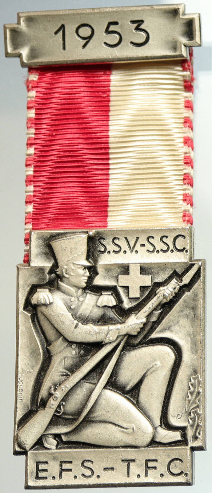 1953 SWITZERLAND Shooting Festival VINTAGE Old Swiss Ribbon Award Medal i105246