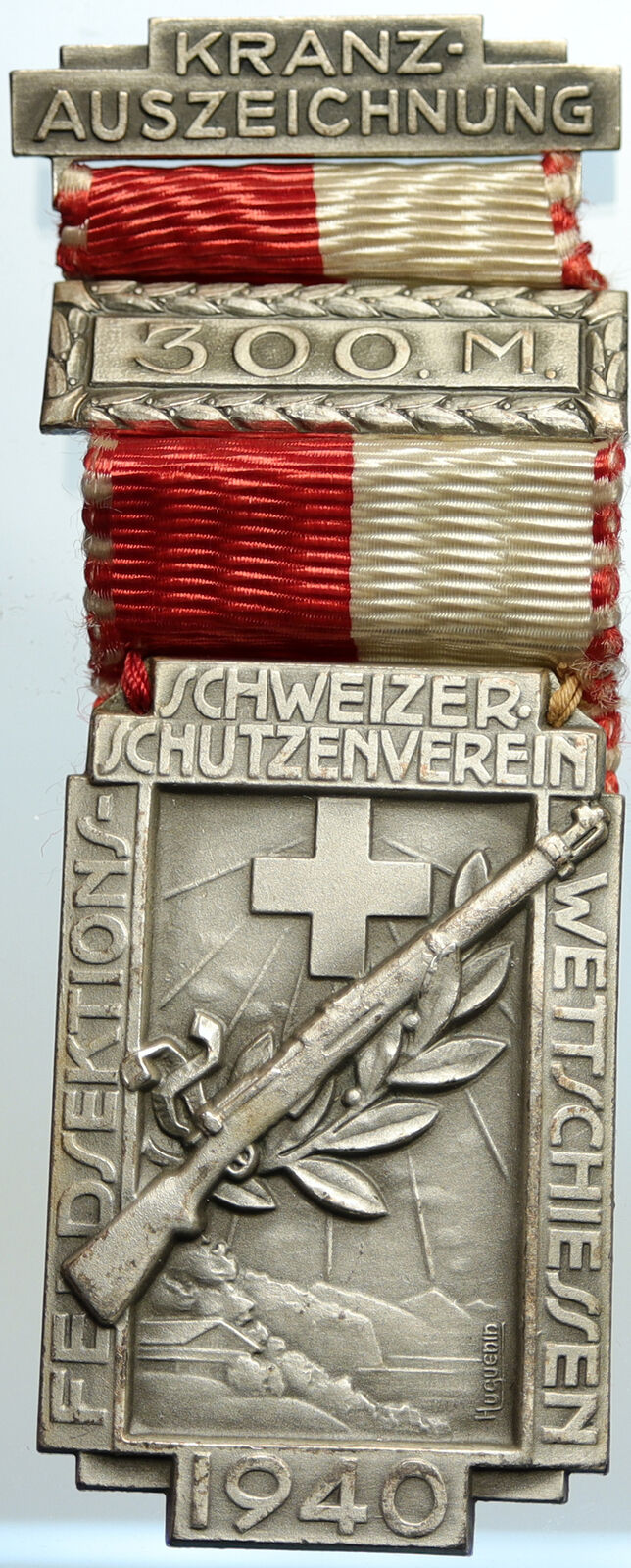 1940 SWITZERLAND Shooting Festival VINTAGE Old Swiss Ribbon Award Medal i105366