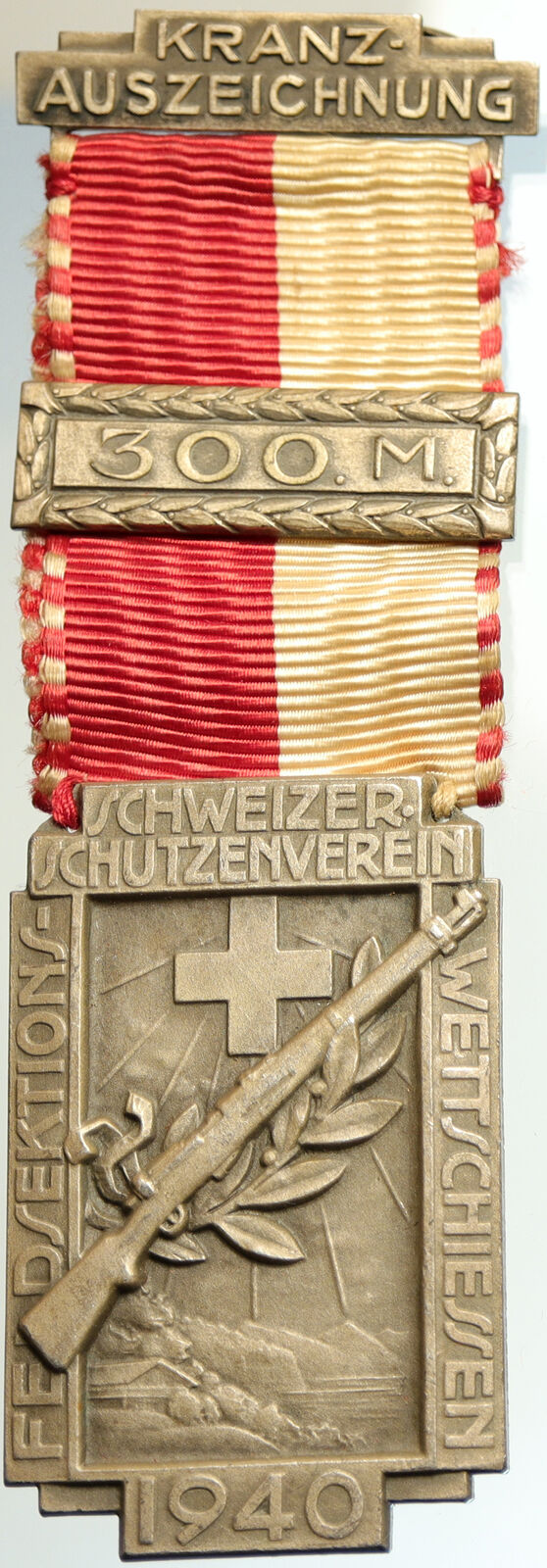 1940 SWITZERLAND Shooting Festival VINTAGE Old Swiss Ribbon Award Medal i105261