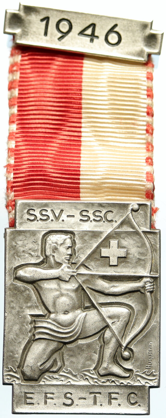 1946 SWITZERLAND Shooting Festival VINTAGE Old Swiss Ribbon Award Medal i105274