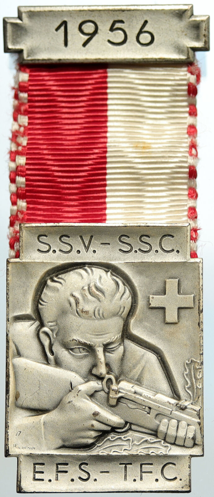 1956 SWITZERLAND Shooting Festival VINTAGE Old Swiss Ribbon Award Medal i105369