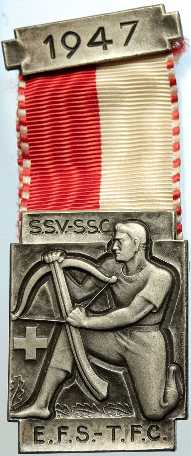 1947 SWITZERLAND Shooting Festival VINTAGE Old Swiss Ribbon Award Medal i105356