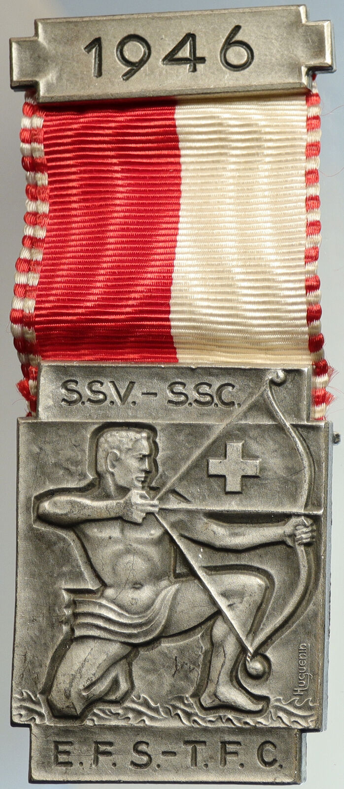 1946 SWITZERLAND Shooting Festival VINTAGE Old Swiss Ribbon Award Medal i105286