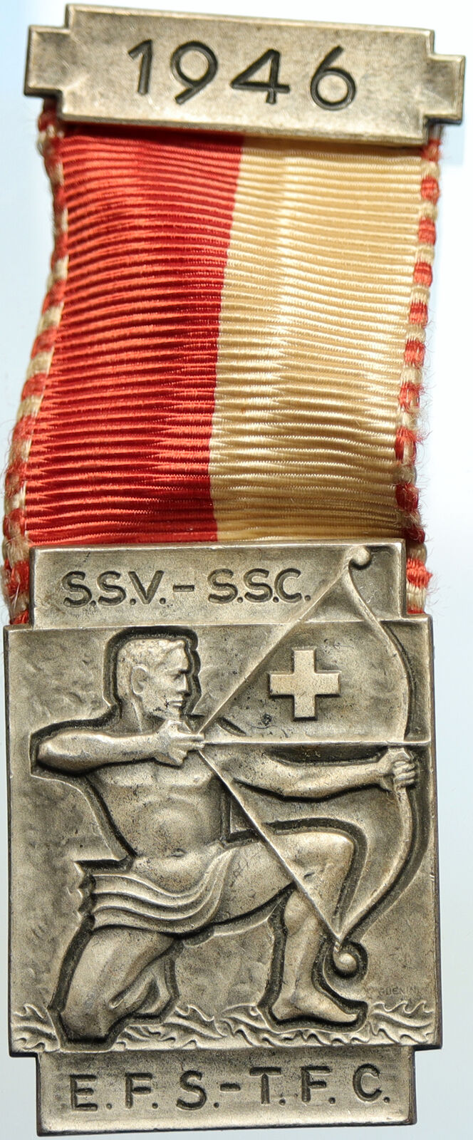 1946 SWITZERLAND Shooting Festival VINTAGE Old Swiss Ribbon Award Medal i105364