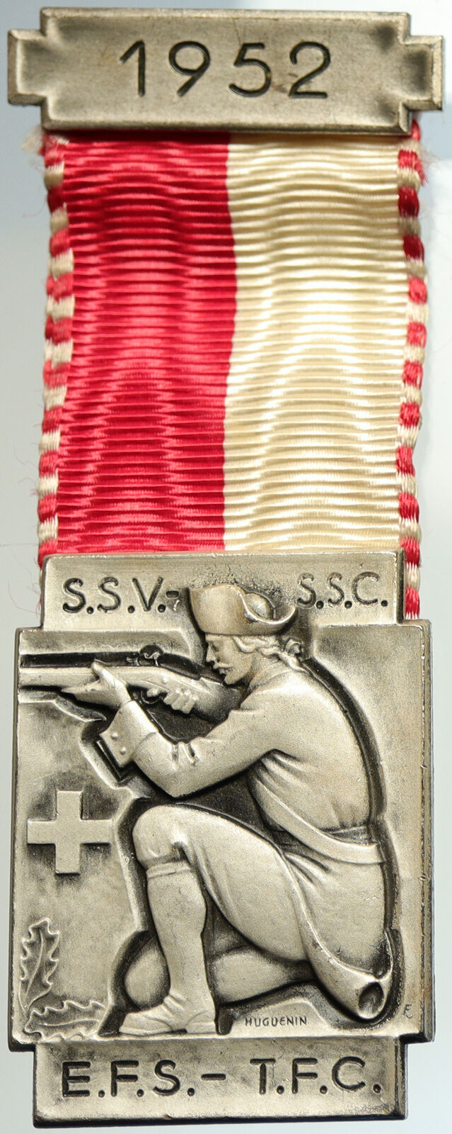 1952 SWITZERLAND Shooting Festival VINTAGE Old Swiss Ribbon Award Medal i105240