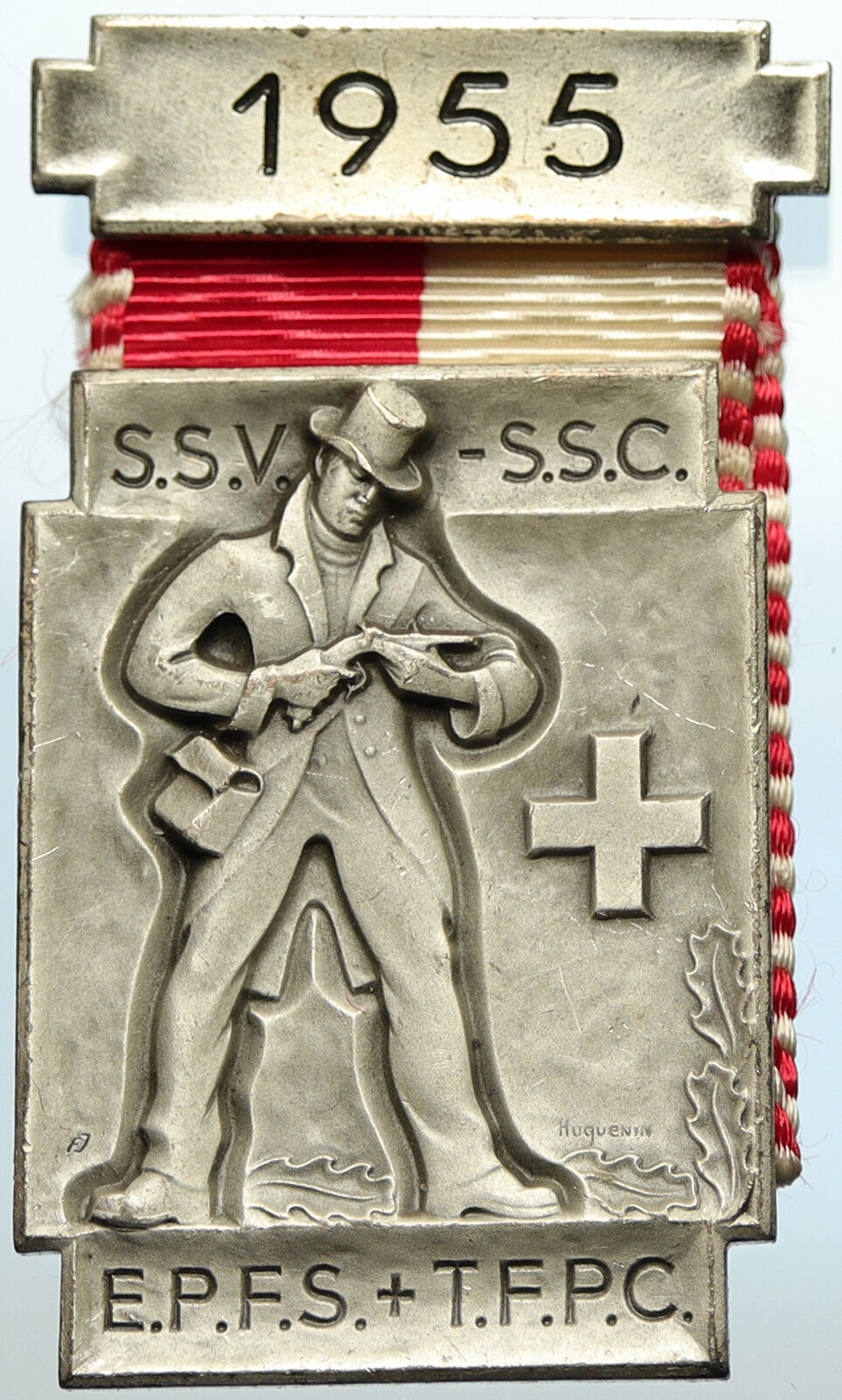 1955 SWITZERLAND Shooting Festival VINTAGE Old Swiss Ribbon Award Medal i105341