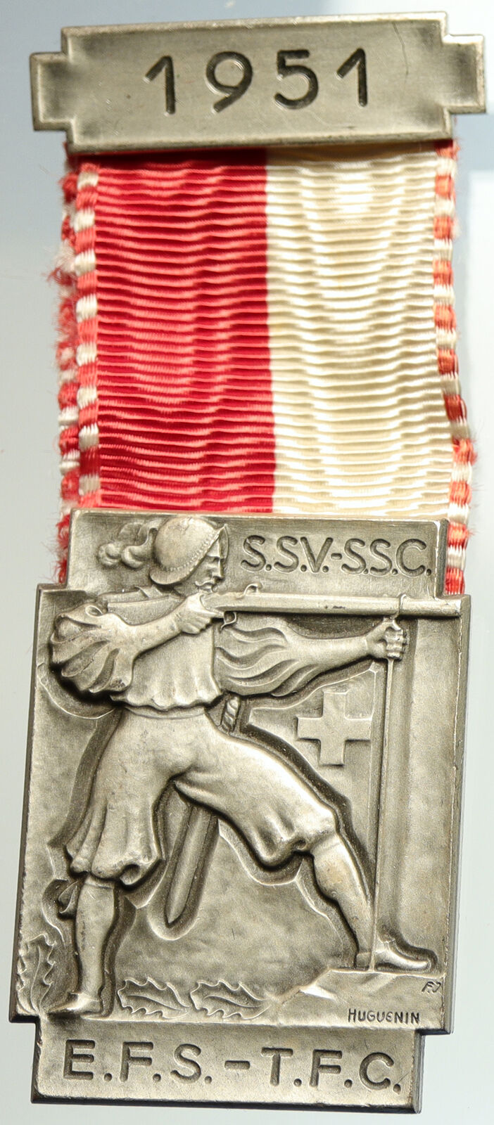 1951 SWITZERLAND Shooting Festival VINTAGE Old Swiss Ribbon Award Medal i105237