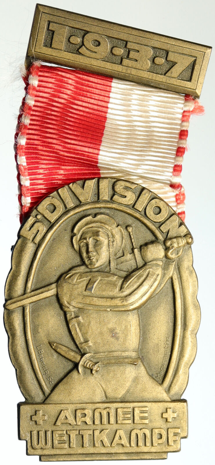 1937 SWITZERLAND Shooting Festival VINTAGE Old Swiss Ribbon Award Medal i105285