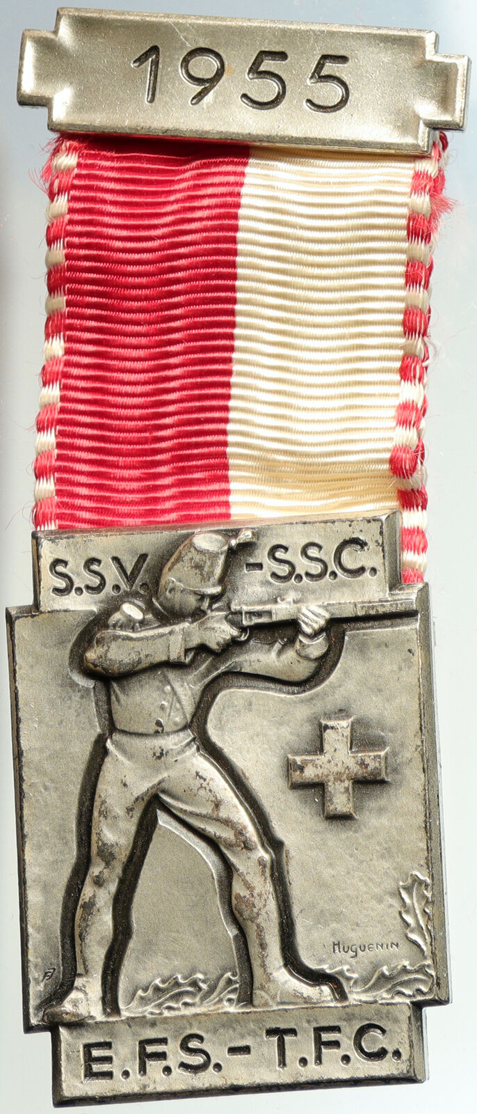 1955 SWITZERLAND Shooting Festival VINTAGE Old Swiss Ribbon Award Medal i105295