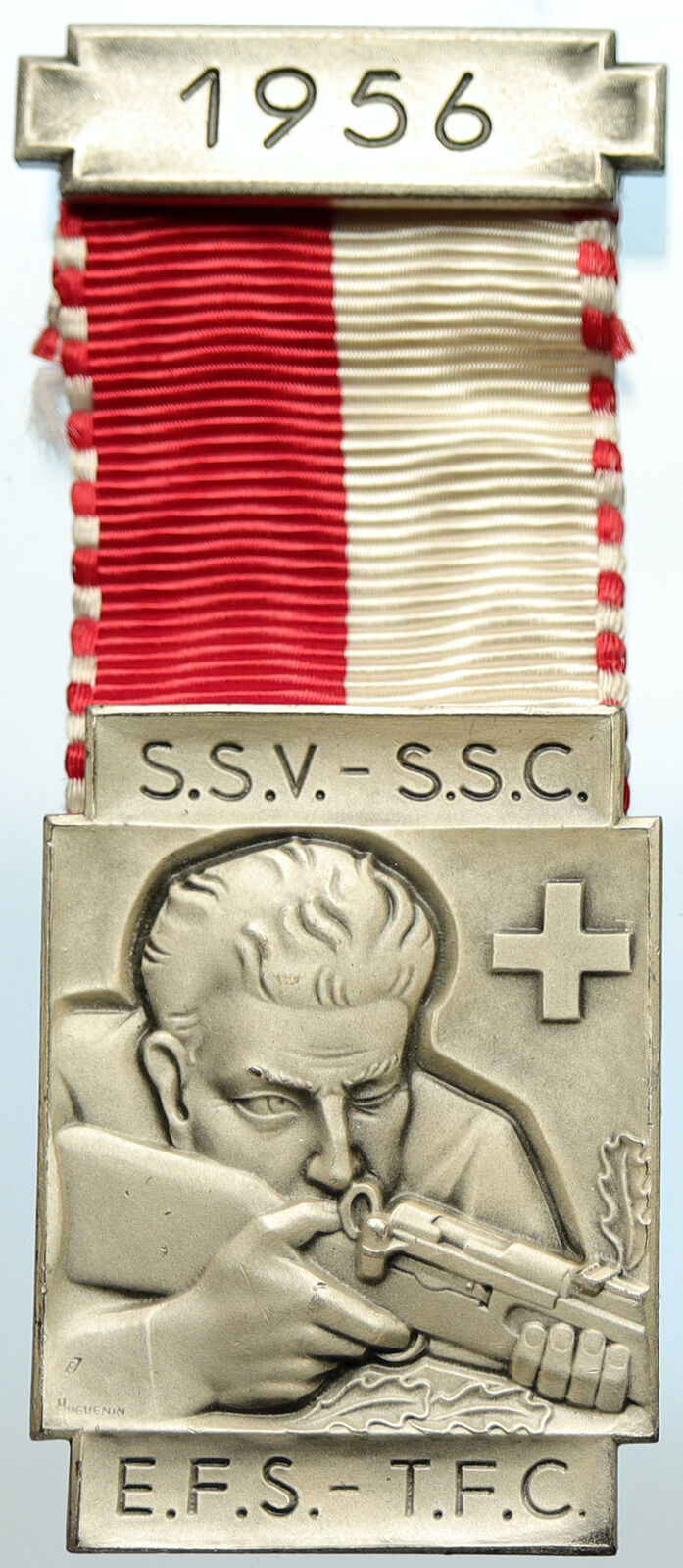 1956 SWITZERLAND Shooting Festival VINTAGE Old Swiss Ribbon Award Medal i105340