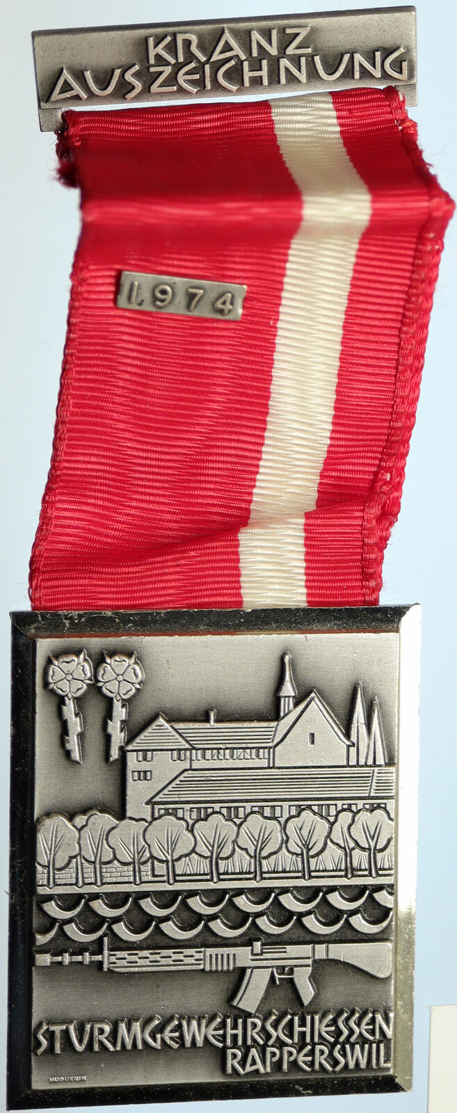 1974 SWITZERLAND Shooting Festival VINTAGE Swiss Ribbon OLD Award Medal i105363