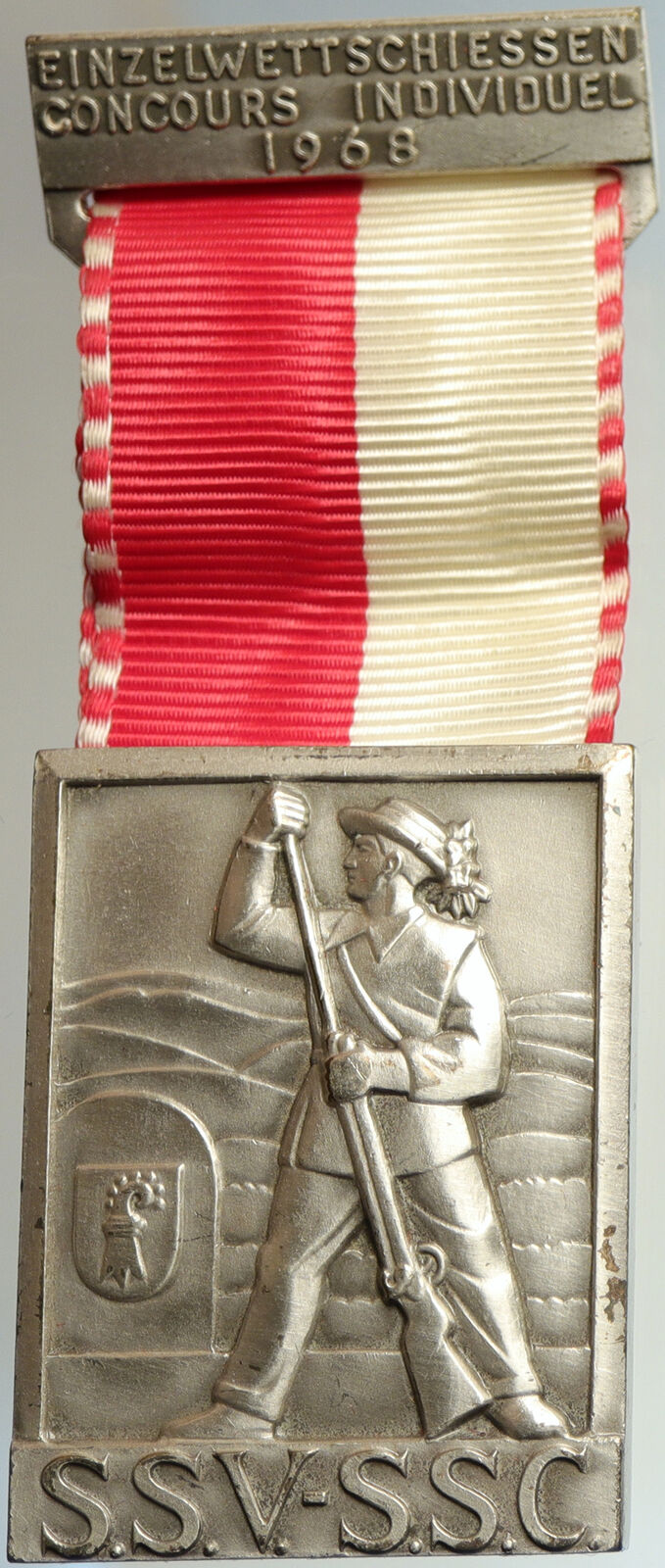 1968 SWITZERLAND Shooting Festival VINTAGE Swiss Ribbon OLD Award Medal i105266