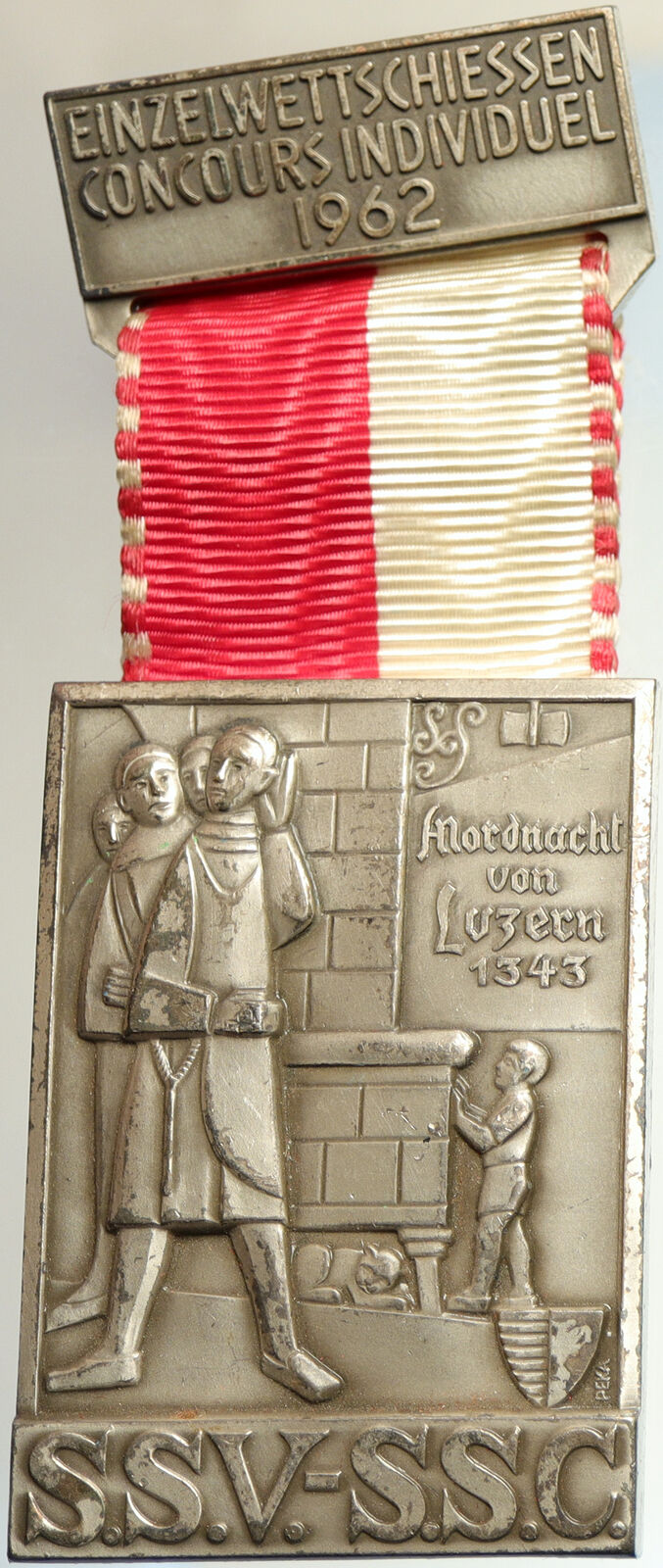 1962 SWITZERLAND Shooting Festival VINTAGE Swiss Ribbon OLD Award Medal i105265