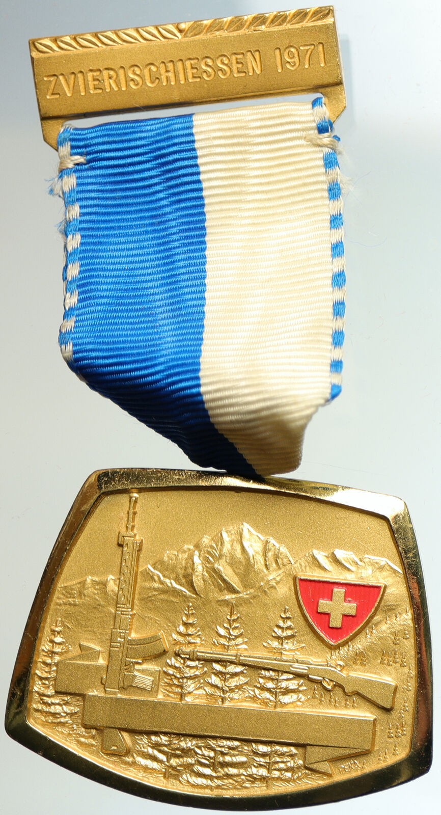 1971 SWITZERLAND Shooting Festival VINTAGE Old Swiss Ribbon Award Medal i105309