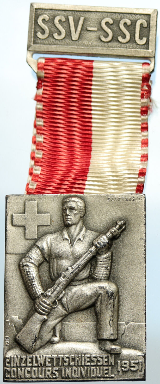 1951 SWITZERLAND Shooting Festival VINTAGE Swiss Ribbon OLD Award Medal i105346