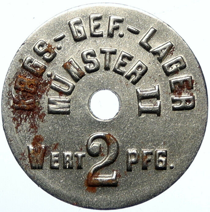 1914-18 GERMANY Prisoner of POW World War I WWI Token Medal 2 Pfennig i100873