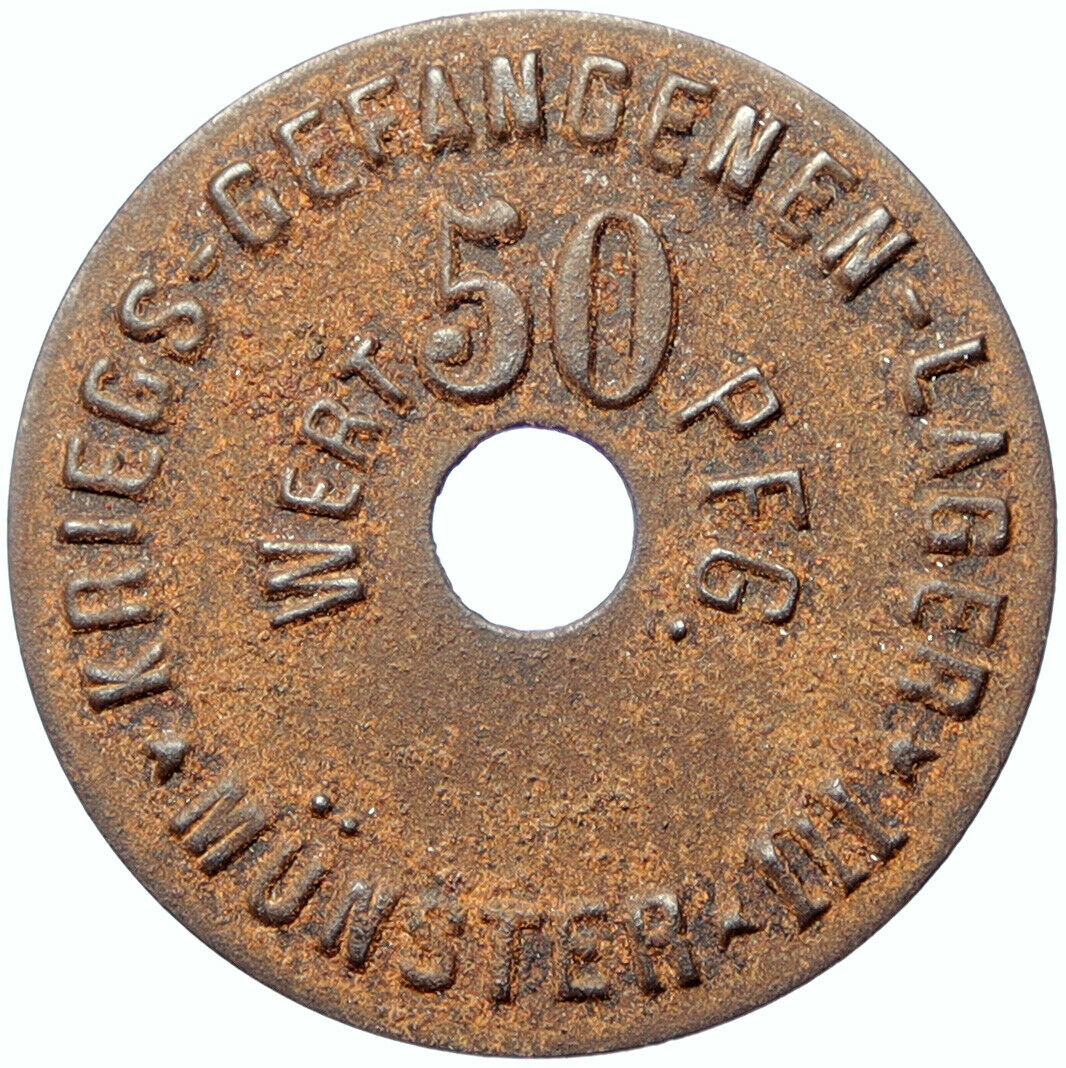 1914-18 GERMANY Prisoner of POW World War I WWI Token Medal 50 Pfennig i100877