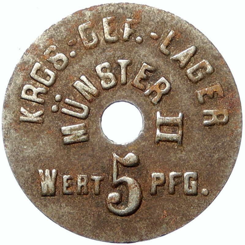 1914-18 GERMANY Prisoner of POW World War I WWI Token Medal 5 Pfennig i100874