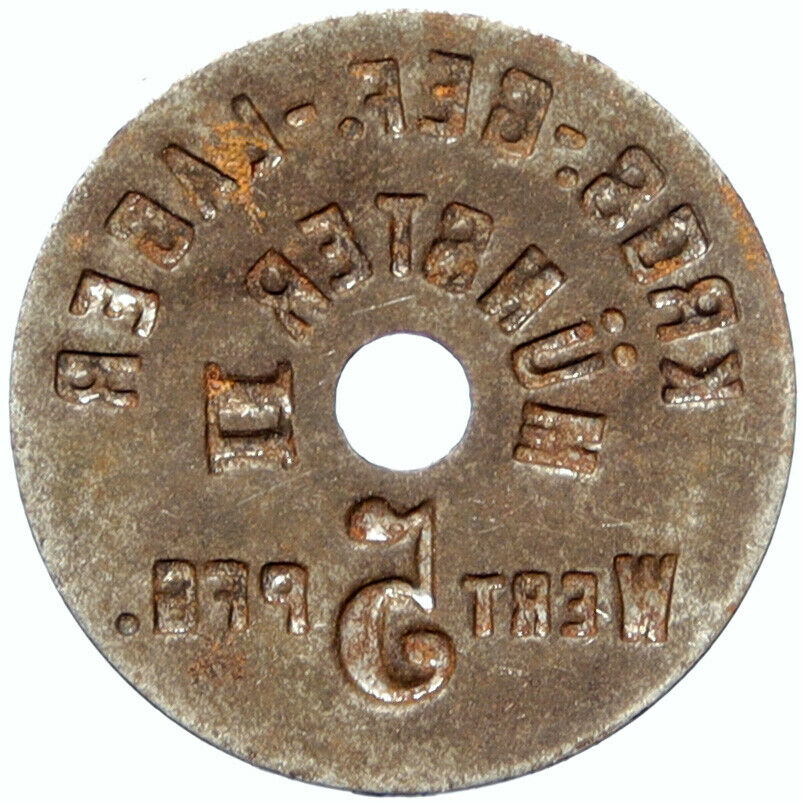 1914-18 GERMANY Prisoner of POW World War I WWI Token Medal 5 Pfennig i100874