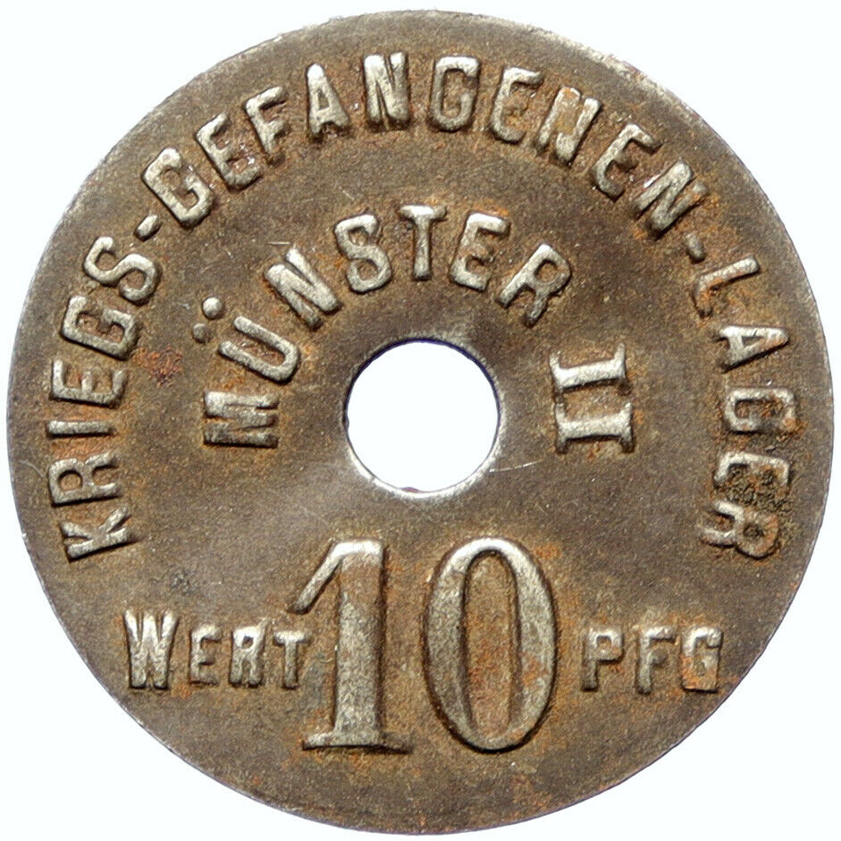 1914-18 GERMANY Prisoner of POW World War I WWI Token Medal 10 Pfennig i100875