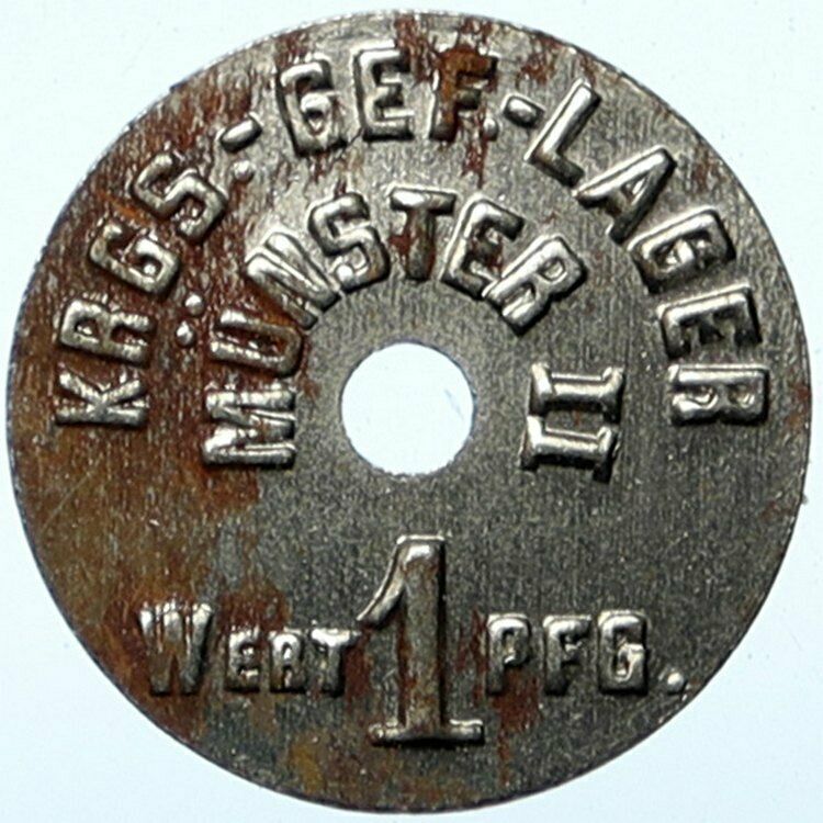 1914-18 GERMANY Prisoner of POW World War I WWI Token OLD Medal Pfennig i100872