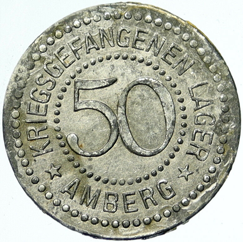 1914-18 GERMANY Prisoner of POW World War I WWI AMBERG Token 50 Pfennig i100784