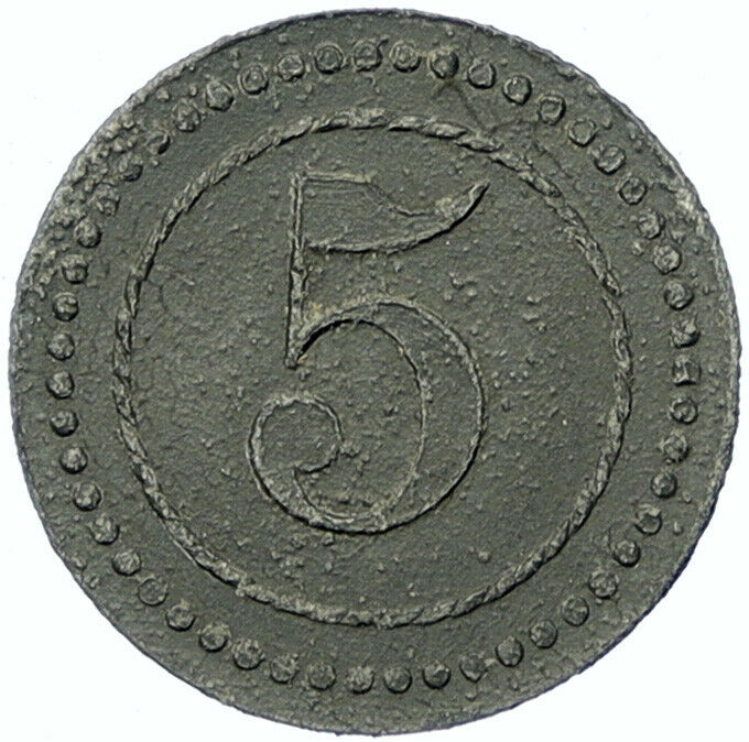 1916 GERMANY Prisoner of POW World War I WWI GUSTROW Token 5 Pfennig i100890