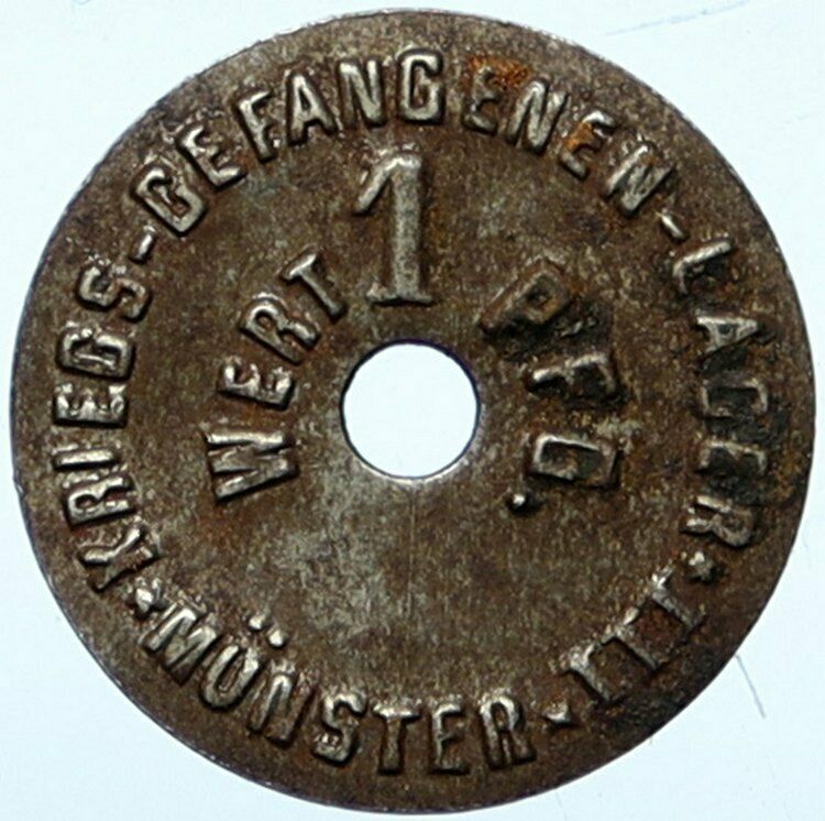 1914-18 GERMANY Prisoner of POW World War I WWI MUNSTER 3 Token Pfennig i100883