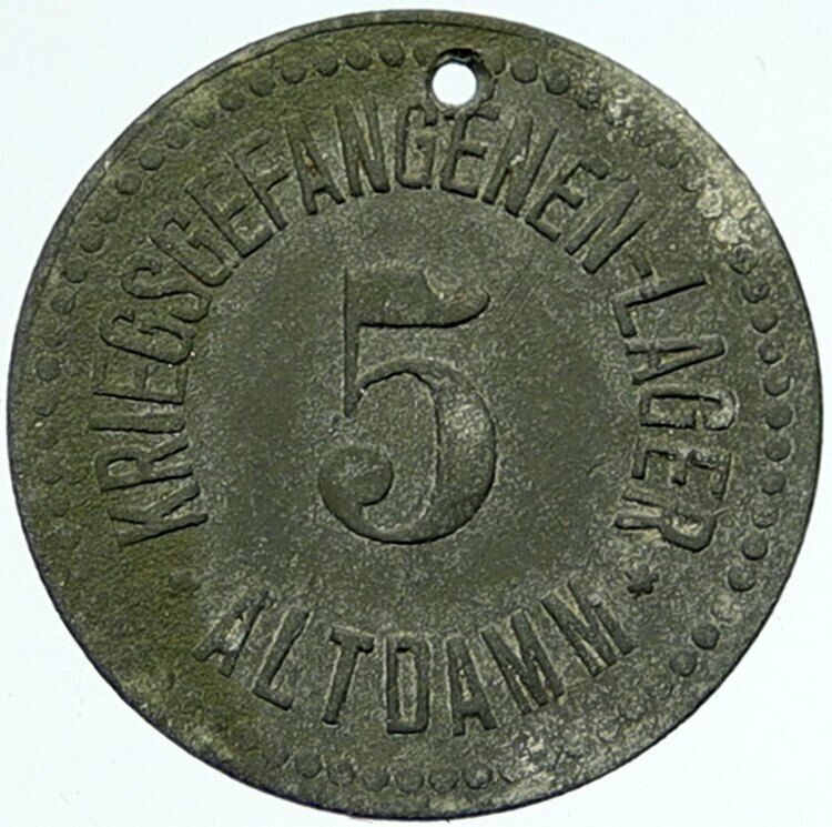 1914-18 GERMANY Prisoner of POW World War I WWI ALTDAMM Token 5 Pfennig i100787