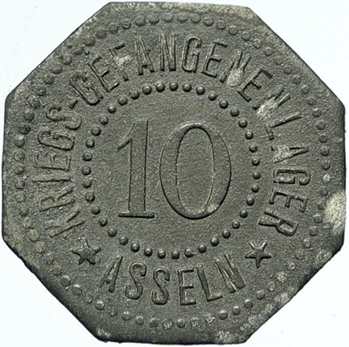 1914-18 GERMANY Prisoner of POW World War I WWI ASSELN Token 10 Pfennig i100783