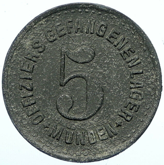 1914-18 GERMANY Prisoner of POW World War I WWI MUNDEN Token 5 Pfennig i100854