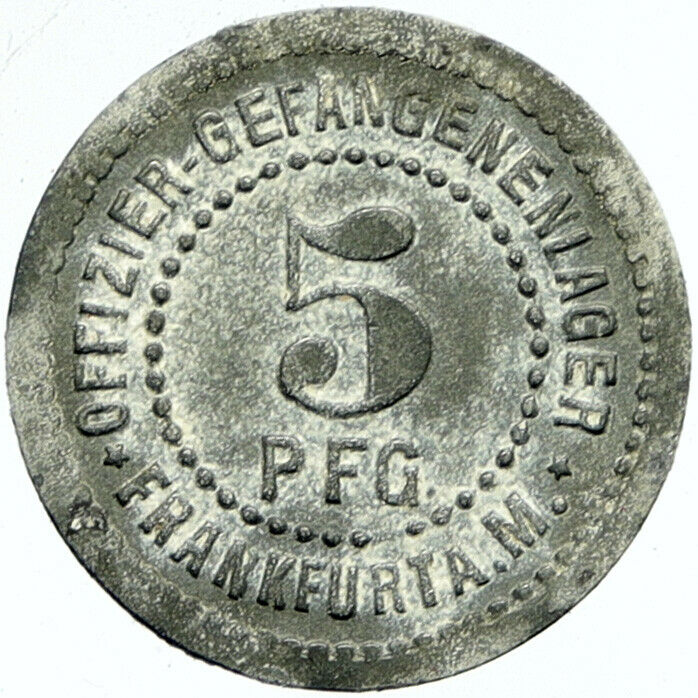 c.1914 GERMANY Prisoner of POW World War I WWI FRANKFURT Token 5 Pfennig i100840