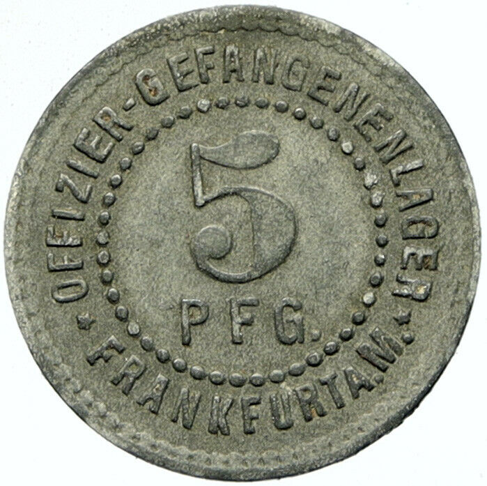 c.1914 GERMANY Prisoner of POW World War I WWI FRANKFURT Token 5 Pfennig i100840