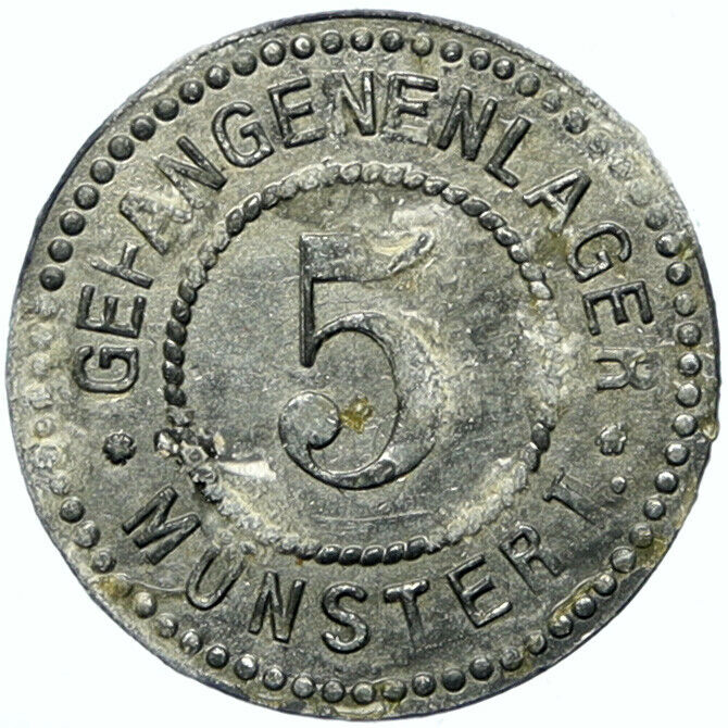 1914-18 GERMANY Prisoner of POW World War I WWI MUNSTER Token 5 Pfennig i100865